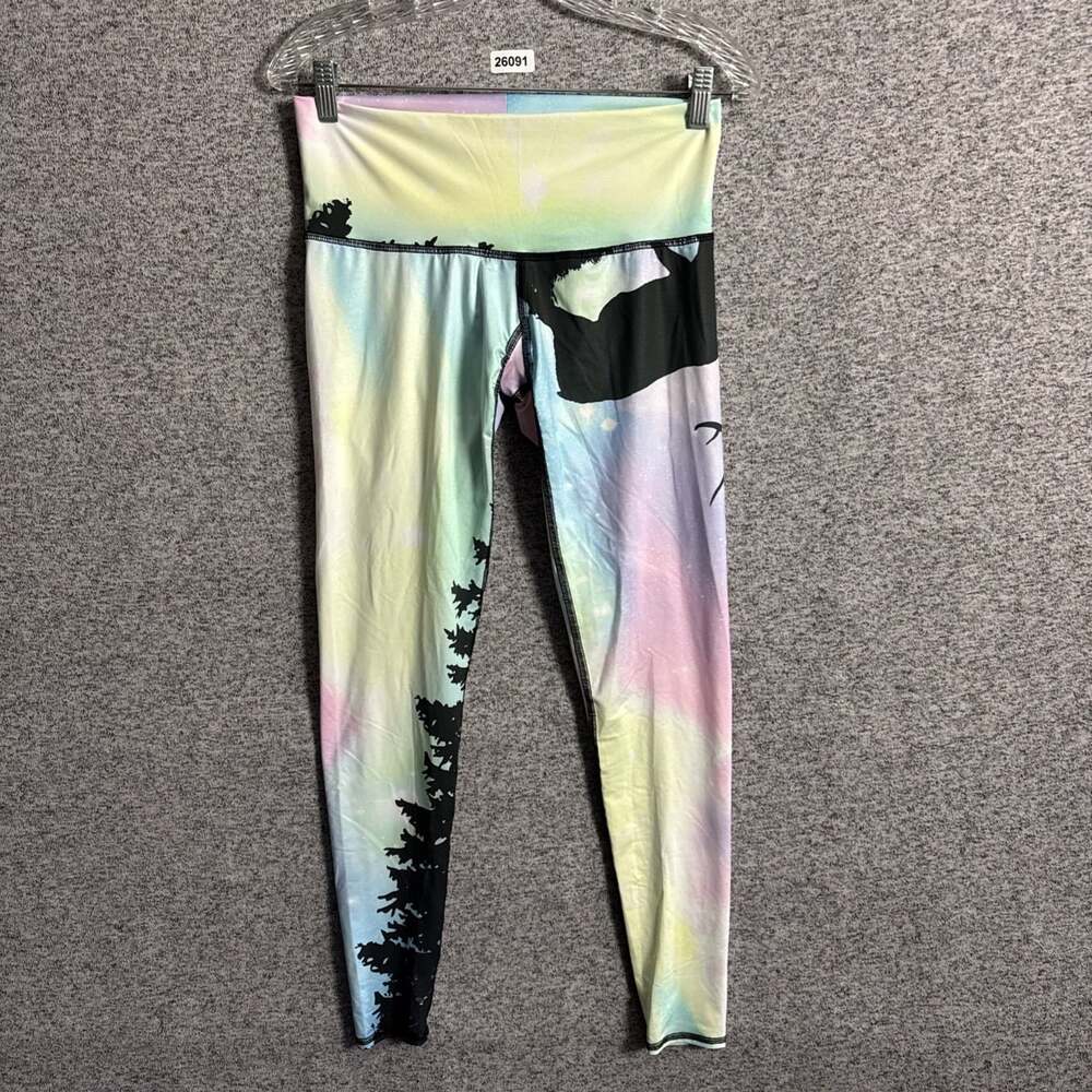 Teeki Women's Medium Northern Lights Hot Pants Vibrant Tie Dye Low Rise Leggings